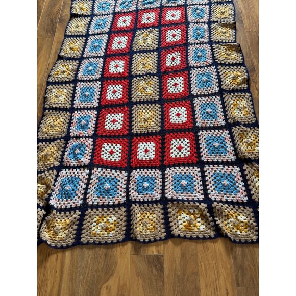 Handmade Crochet Granny Square Afghan Blanket In Multicolor Design Twin Size - Picture 1 of 5